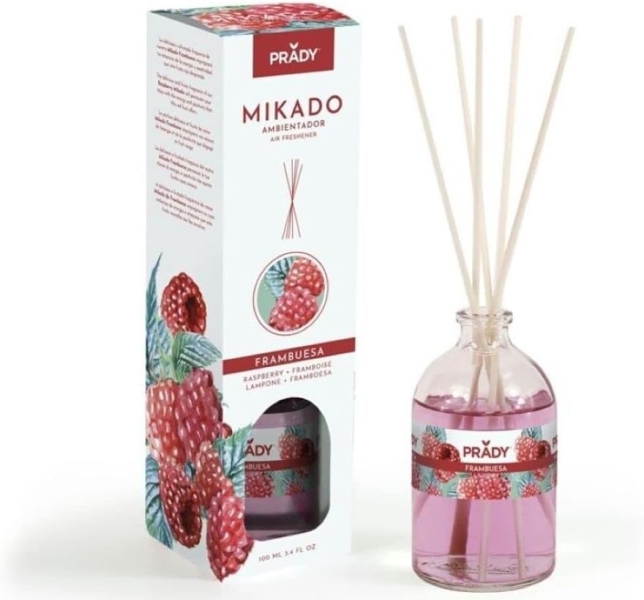 prady ambientador mikado frambuesa frasco de cristal 100 ml y varitas difusoras