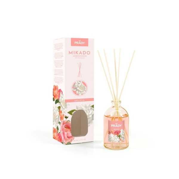 prady ambientador mikado delicia frasco de cristal 100 ml y varitas difusoras