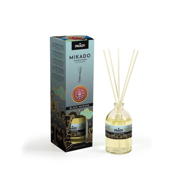 prady ambientador mikado black incense frasco de cristal 100 ml y varitas difusoras