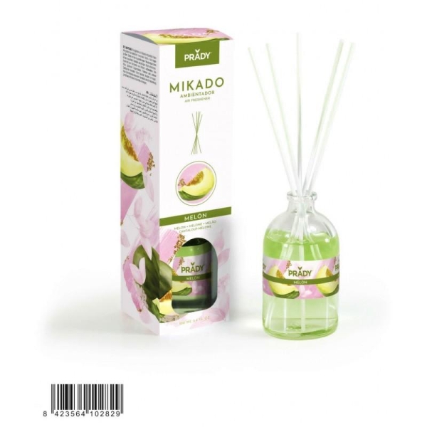 prady ambientador mikado melon frasco de cristal 100 ml y varitas difusoras