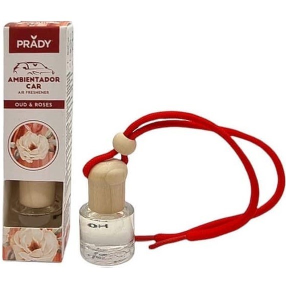 prady ambientador coche oud & rose frasco de cristal 6 ml y cuerda para espejo retrovisor