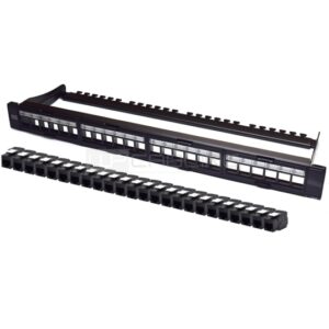 wp patch panel de 24 puertos rj45 cat6 utp 1u modular sin herramientas color negro