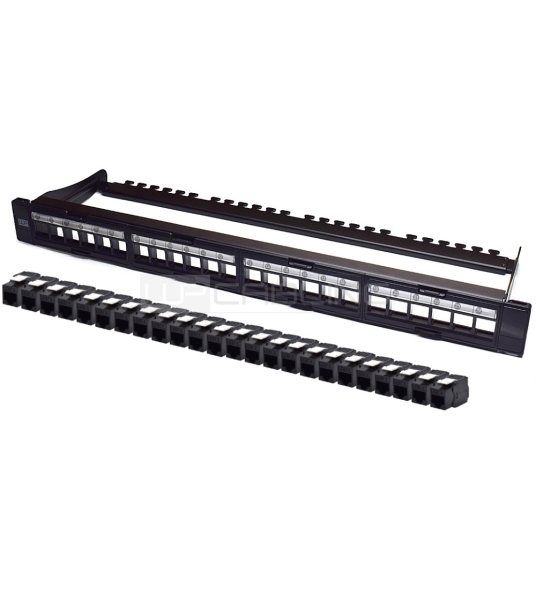 wp patch panel de 24 puertos rj45 cat6a utp 1u modular sin herramientas color negro