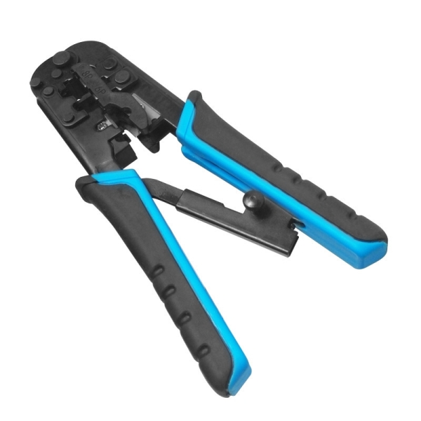 wp crimpadora metalica para rj11/rj12/rj45 de carraca funcion pelacables color negro y azul