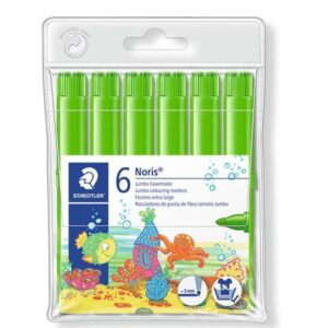 staedtler noris jumbo 340 pack de 6 rotuladores jumbo punta de fibra trazo 3mm tapa ventilada color verde claro