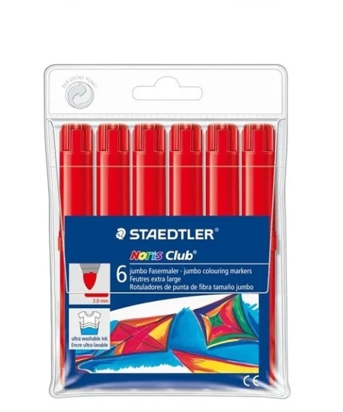 staedtler noris jumbo 340 pack de 6 rotuladores jumbo punta de fibra trazo 3mm tapa ventilada color rojo