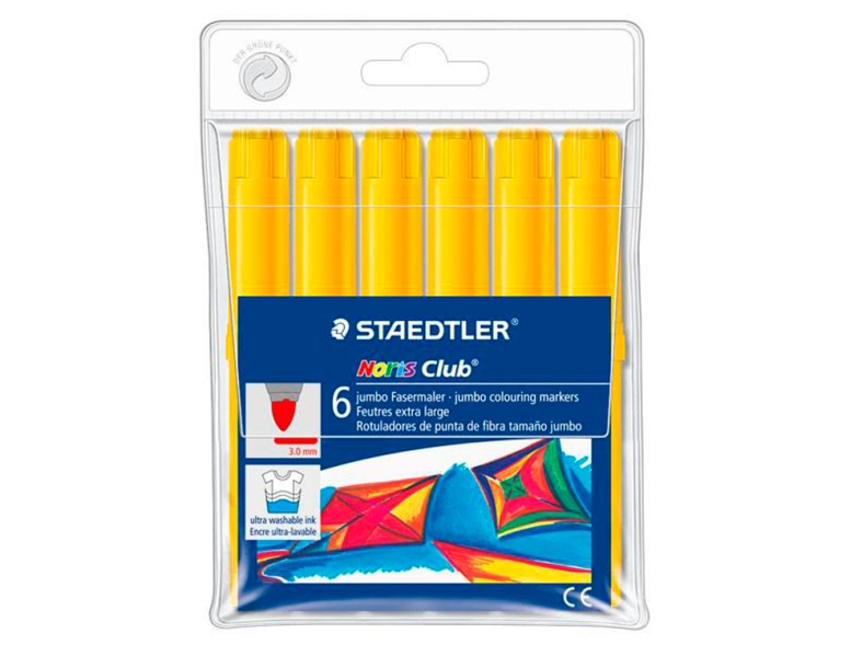 staedtler noris jumbo 340 pack de 6 rotuladores jumbo punta de fibra trazo 3mm tapa ventilada color amarillo