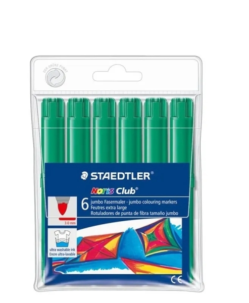 staedtler noris jumbo 340 pack de 6 rotuladores jumbo punta de fibra trazo 3mm tapa ventilada color verde