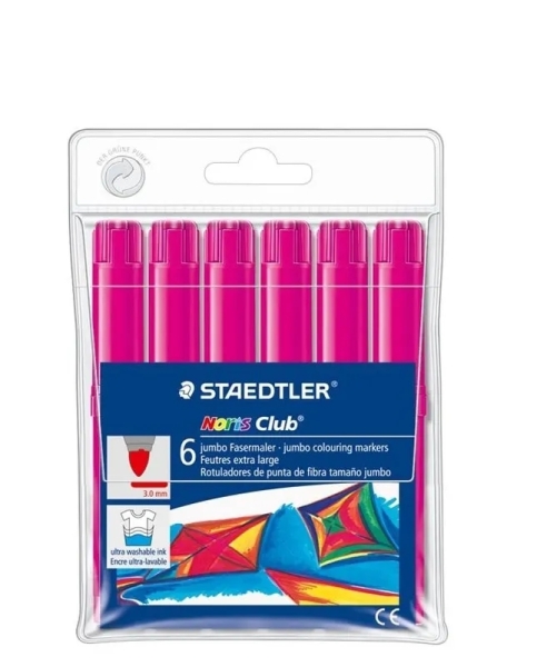 staedtler noris jumbo 340 pack de 6 rotuladores jumbo punta de fibra trazo 3mm tapa ventilada color magenta
