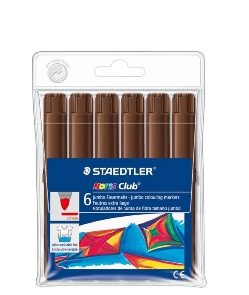 staedtler noris jumbo 340 pack de 6 rotuladores jumbo punta de fibra trazo 3mm tapa ventilada color marron