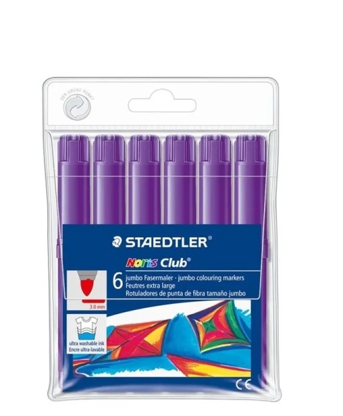 staedtler noris jumbo 340 pack de 6 rotuladores jumbo punta de fibra trazo 3mm tapa ventilada color violeta