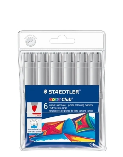 staedtler noris jumbo 340 pack de 6 rotuladores jumbo punta de fibra trazo 3mm tapa ventilada color gris