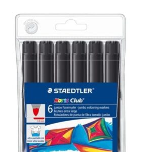staedtler noris jumbo 340 pack de 6 rotuladores jumbo punta de fibra trazo 3mm tapa ventilada color negro