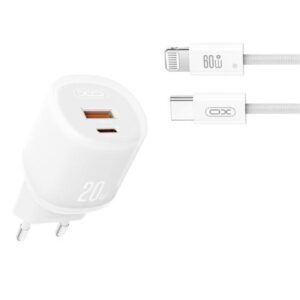 xo l144 cargador de corriente 20w usb a y usb c pd 3.0 incluye cable usb c a lightning color blanco