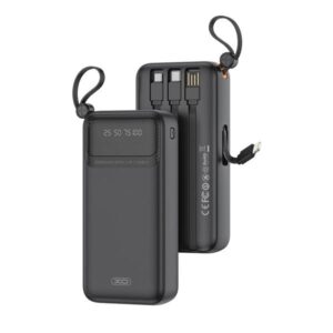 xo pr279 powerbank 20000mah usb a, usb c, usb micro y lightning cables integrados pantalla digital color negro
