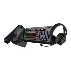unykach pack gaming nova 4in1 usb teclado multimedia + raton 7200dpi + auriculares con microfono + alfombrilla xl teclado español color negro