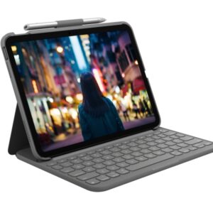logitech slim folio funda con teclado para ipad (gen 10 y a16) hasta 3 años de autonomia tejido resistente al agua color grafito