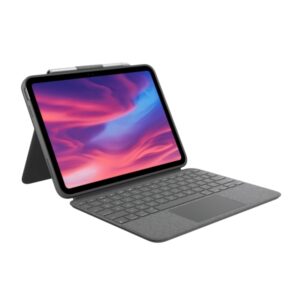 logitech combo touch funda con teclado retroiluminado inalambrico para ipad (gen 10 y a16) trackpad escritura, visualizacion, dibujo y lectura color gris