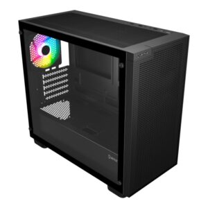 unykach revelat mesh edge caja micro atx, itx lateral de vidrio templado 3.5", 2.5" usb a 2.0, usb 3.0 y audio 4 ventiladores argb soporta refrigeracion liquida color negro