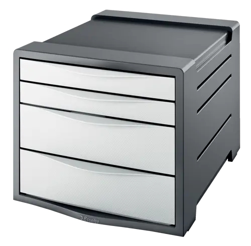 esselte europost vivida buc de 4 cajones 2 medidas de cajon deslizamiento suave base con goma antideslizante color gris/blanco