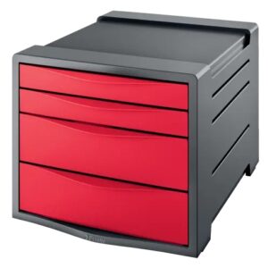 esselte europost vivida buc de 4 cajones 2 medidas de cajon deslizamiento suave base con goma antideslizante color gris/rojo