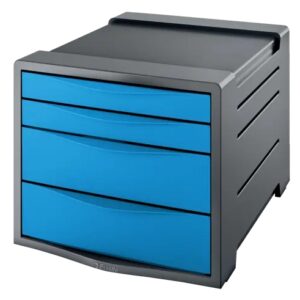 esselte europost vivida buc de 4 cajones 2 medidas de cajon deslizamiento suave base con goma antideslizante color gris/azul