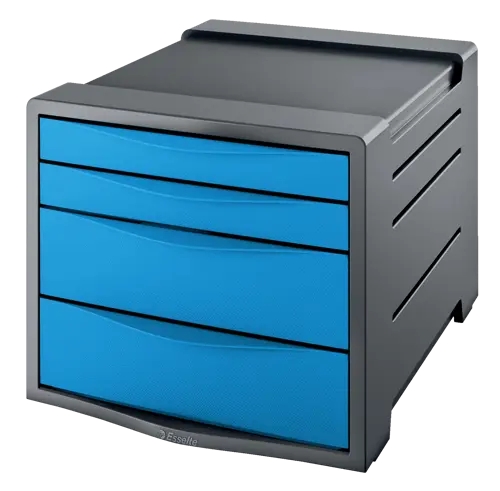 esselte europost vivida buc de 4 cajones 2 medidas de cajon deslizamiento suave base con goma antideslizante color gris/azul