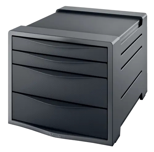 esselte europost vivida buc de 4 cajones 2 medidas de cajon deslizamiento suave base con goma antideslizante color gris/negro