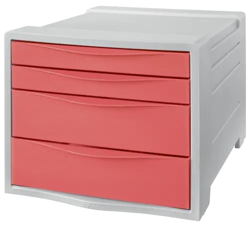 esselte colour'breeze buc de 4 cajones 2 medidas de cajon deslizamiento suave base con goma antideslizante color gris/coral