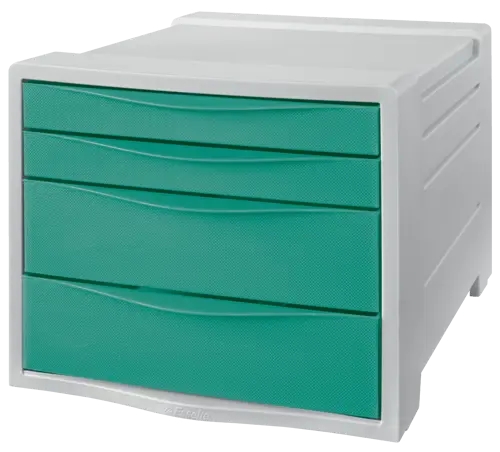 esselte colour'breeze buc de 4 cajones 2 medidas de cajon deslizamiento suave base con goma antideslizante color gris/verde