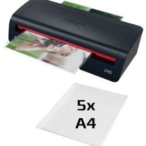 gbc 240 home office a4 plastificadora calentamiento en 2 minutos desde documentos de identidad hasta documentos a4 compatible con bolsas de 75 a 125 micras color negro/rojo