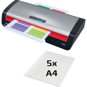 gbc 250 home office a4 plastificadora calentamiento en 1 minuto desde documentos de identidad hasta documentos a4 compatible con bolsas de 75 a 125 micras color negro/plata