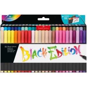 faber castell black edition pack de 50 rotuladores punta pincel tinta a base de colorantes alimentarios colores surtidos