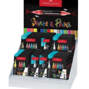faber castell shake & paint black edition expositor con 36 estuches surtidos de rotuladores acrilicos doble punta puntas redondas de 1mm y 3mm tinta acrilica al agua colores surtidos