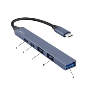coolbox 5 en 1 hub minidock5 usb c 1x usb c pd2.0, 1x usb c, 1x usb a 3.2 gen1, 2x usb a 2.0 color gris