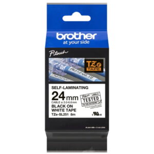 brother tzesl251 cinta autolaminada original texto negro sobre fondo blanco ancho 24mm x 8 metros