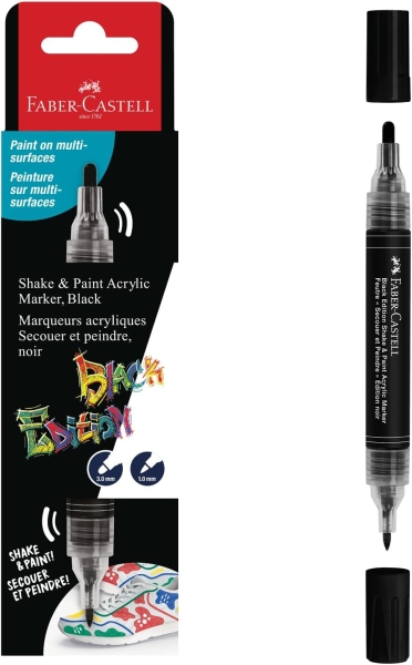 faber castell shake & paint black edition rotulador acrilico doble punta puntas redondas de 1mm y 3mm tinta acrilica al agua color negro