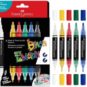 faber castell shake & paint black edition pack de 6 rotuladores acrilicos doble punta puntas redondas de 1mm y 3mm tinta acrilica al agua color clasicos surtidos