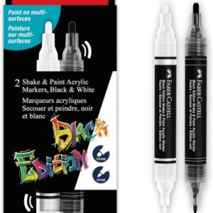 faber castell shake & paint black edition pack de 2 rotuladores acrilicos doble punta puntas redondas de 1mm y 3mm tinta acrilica al agua colores negro y blanco