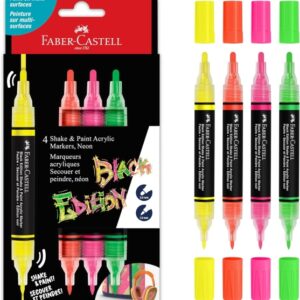 faber castell shake & paint black edition pack de 4 rotuladores acrilicos doble punta puntas redondas de 1mm y 3mm tinta acrilica al agua colores neon surtidos