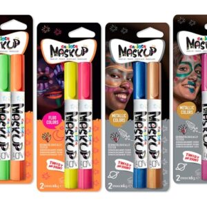 carioca mask up metallic & neon pack de 12 blisters con 2 lapices cada uno brillantes y lavables base agua se pueden mezclar colores metalicos y neon