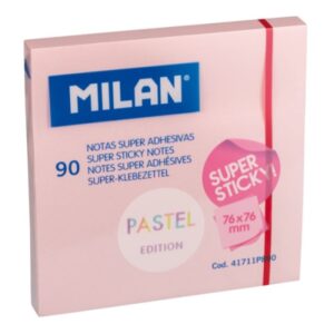 milan bloc de 90 notas super adhesivas removibles mayor permanencia 76mm x 76mm color rosa pastel