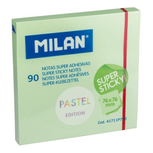 milan bloc de 90 notas super adhesivas removibles mayor permanencia 76mm x 76mm color verde pastel
