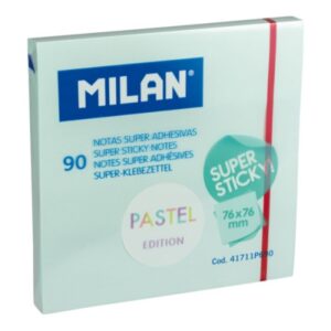 milan bloc de 90 notas super adhesivas removibles mayor permanencia 76mm x 76mm color azul pastel