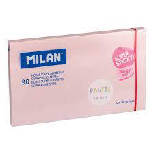 milan bloc de 90 notas super adhesivas removibles mayor permanencia 76mm x 127mm color rosa pastel