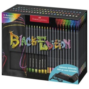 faber castell black edition pack enrollable de 72 lapices de colores mina supersuave madera negra ideales para dibujo sobre papel claro, oscuro y de colores colores surtidos