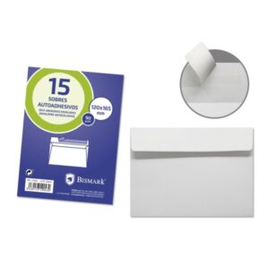 bismark pack de 15 sobres comercial papel 90grs medidas 120x165mm cierre autoadhesivo color blanco