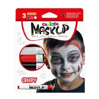 carioca mask up creepy pack de 3 colores para la piel colores brillantes lavables base agua incluye dos tutoriales paso a paso colores blanco, rojo y negro