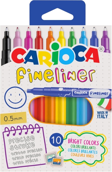 carioca fineliner pack de 10 rotuladores punta blanca de acetal 0.5mm colores surtidos