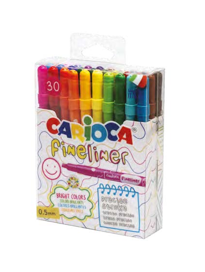 carioca fineliner pack de 30 rotuladores punta blanca de acetal 0.5mm colores surtidos